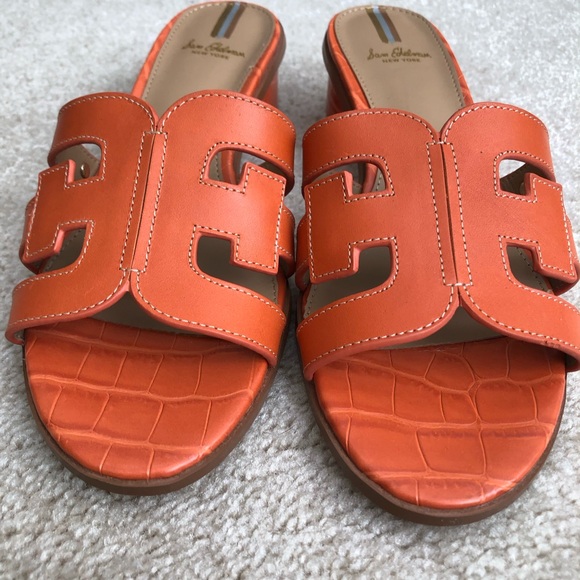 Sam Edelman Winslow Sandals size 9 Orange Leather Heels Mules Coral NEW - Picture 4 of 6